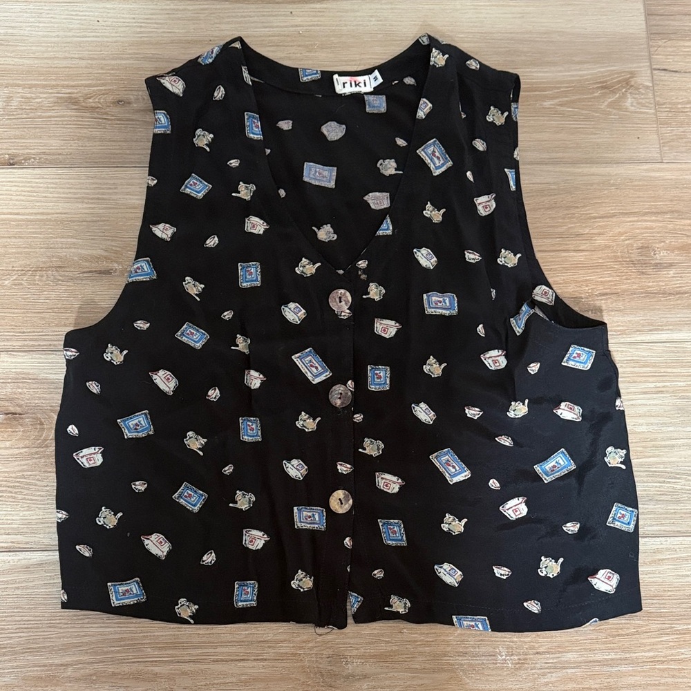 RIKI  Vest with Teapot Pattern – Made in USA, Size Medium.
